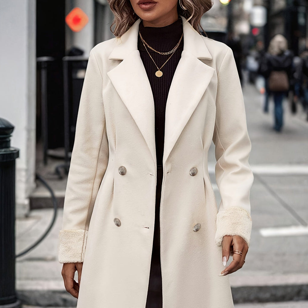 Rosgrove | Women - Apricot Double-Breasted Coat - Fuzzy Cuffs