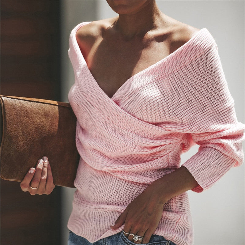 Rosgrove | Women - Elegant Casual Knitted Jumper with Deep Neckline