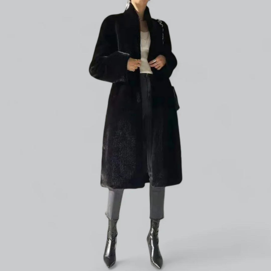 Rosgrove | Women - Black Slim Fit Long Trench Coat - Classic Style