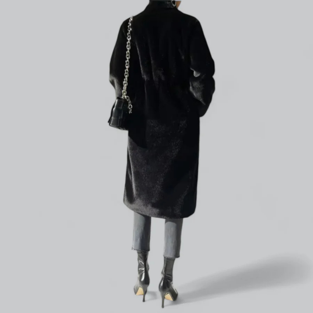 Rosgrove | Women - Black Slim Fit Long Trench Coat - Classic Style