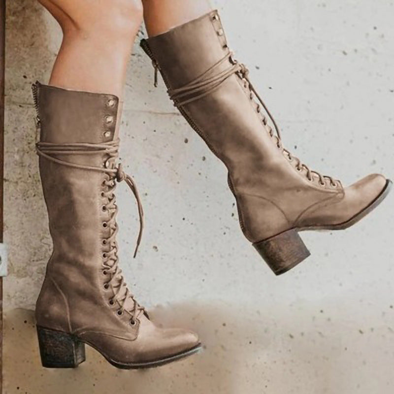 Rosgrove | Women - Lace-Up Knee-High Block Heel Boots