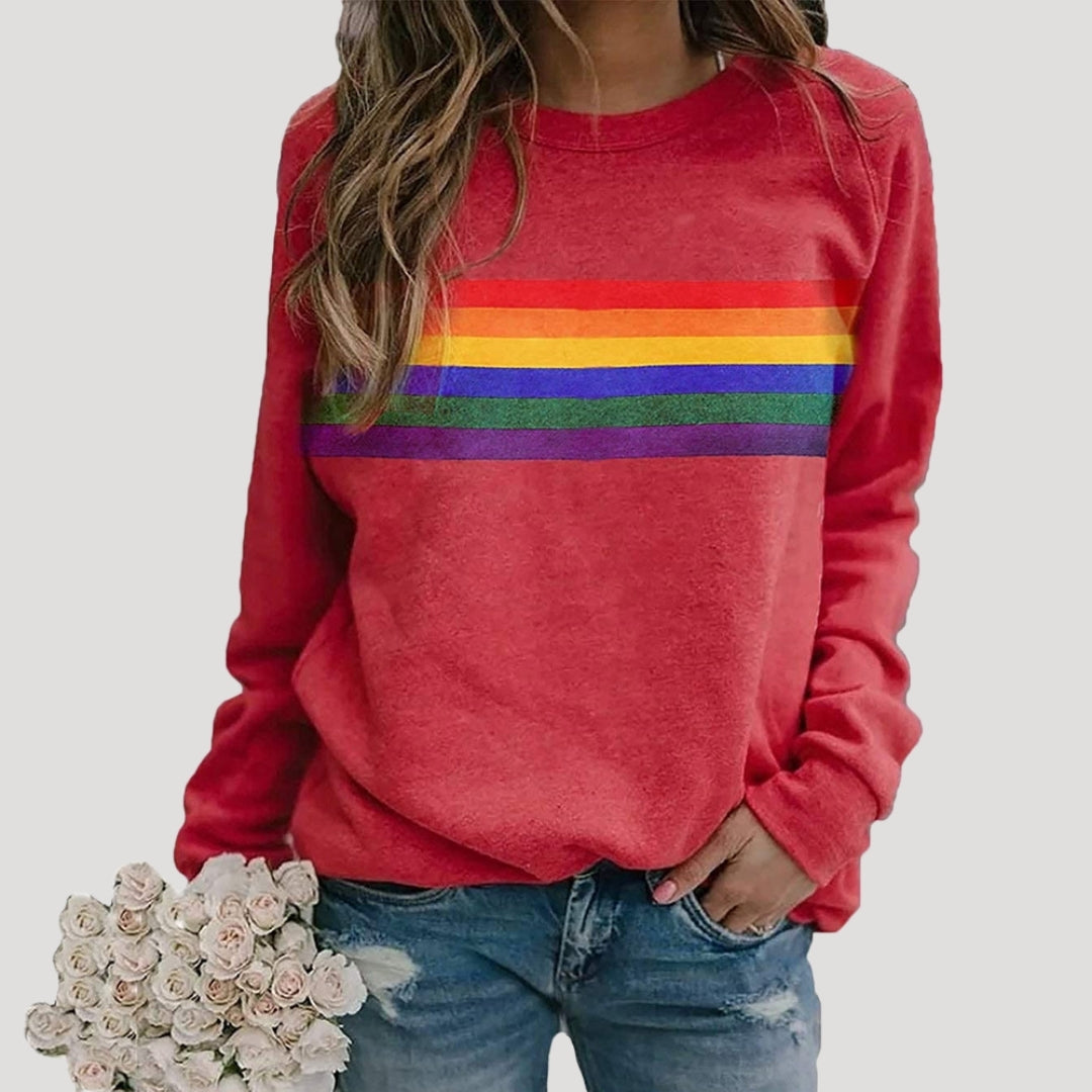 Rosgrove | Women - Crewneck Pullover - Rainbow Stripe Design
