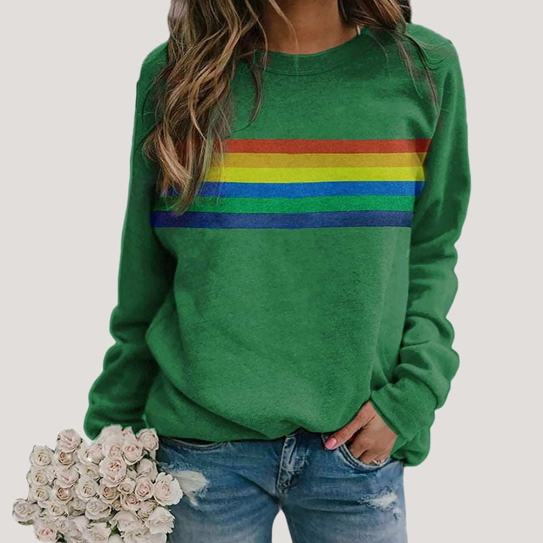 Rosgrove | Women - Crewneck Pullover - Rainbow Stripe Design