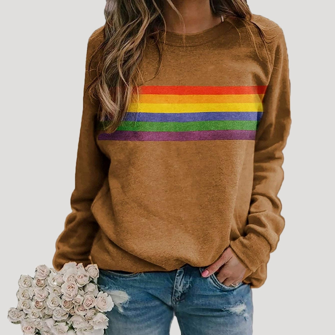 Rosgrove | Women - Crewneck Pullover - Rainbow Stripe Design