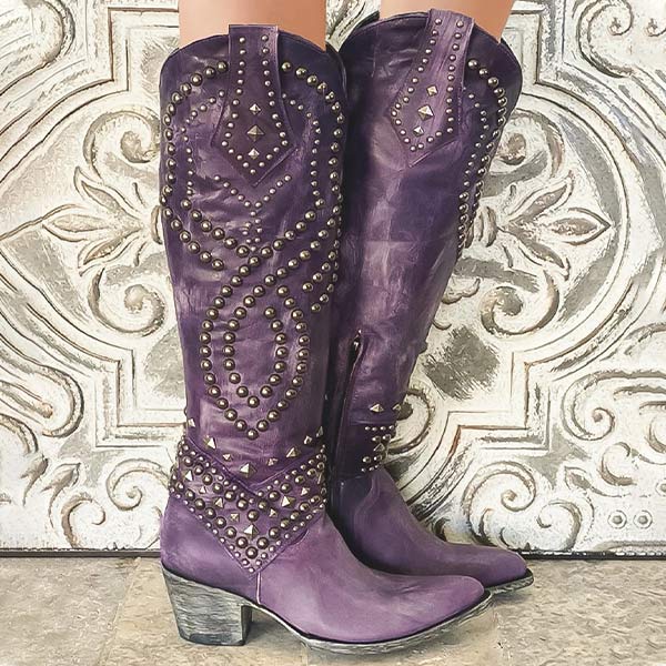 Rosgrove | Women - Knee-High Boots - Distressed Riveted