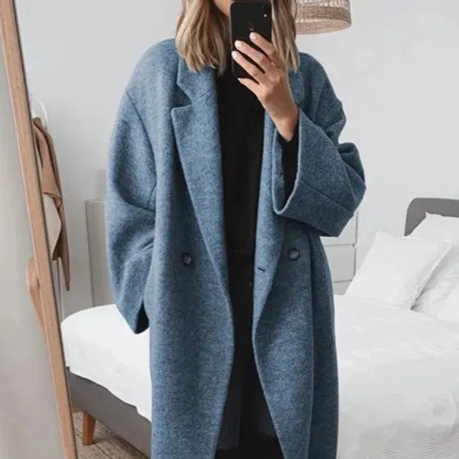 Rosgrove | Women - Notch Lapel Long Winter Coat - Single-Button Closure