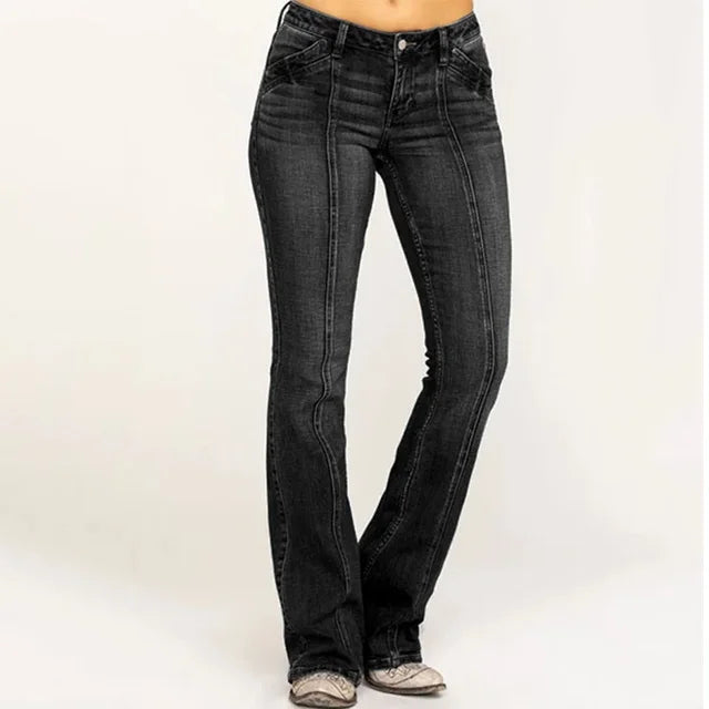 Rosgrove | Women - Mid-Rise Flared Jeans - Front Seam Detail