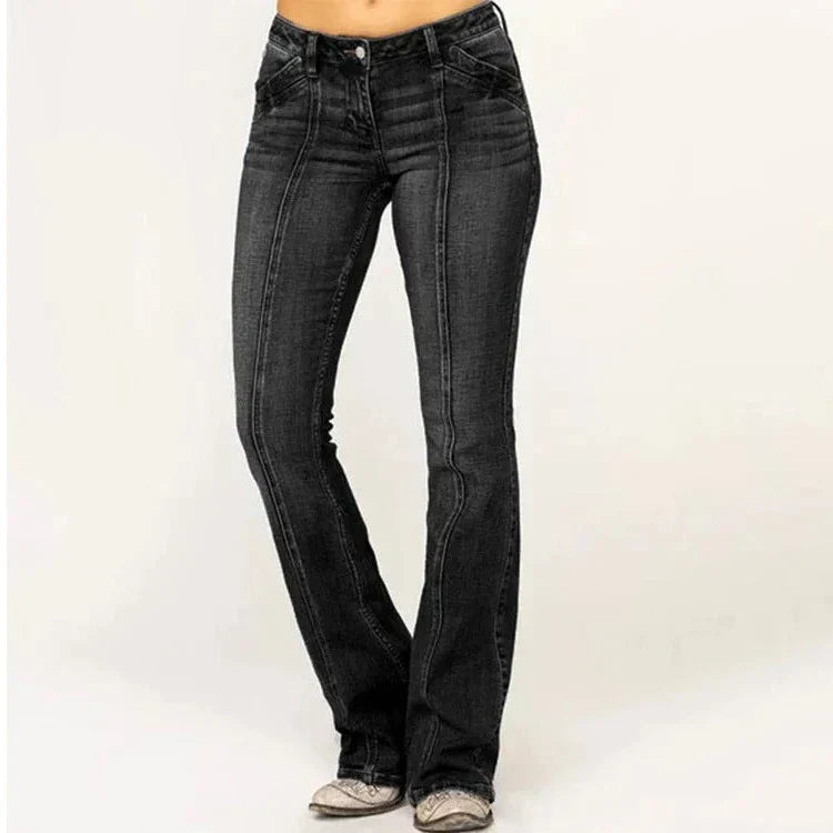 Rosgrove | Women - Mid-Rise Flared Jeans - Front Seam Detail