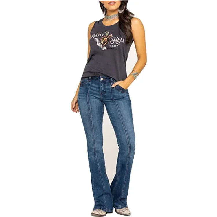 Rosgrove | Women - Mid-Rise Flared Jeans - Front Seam Detail