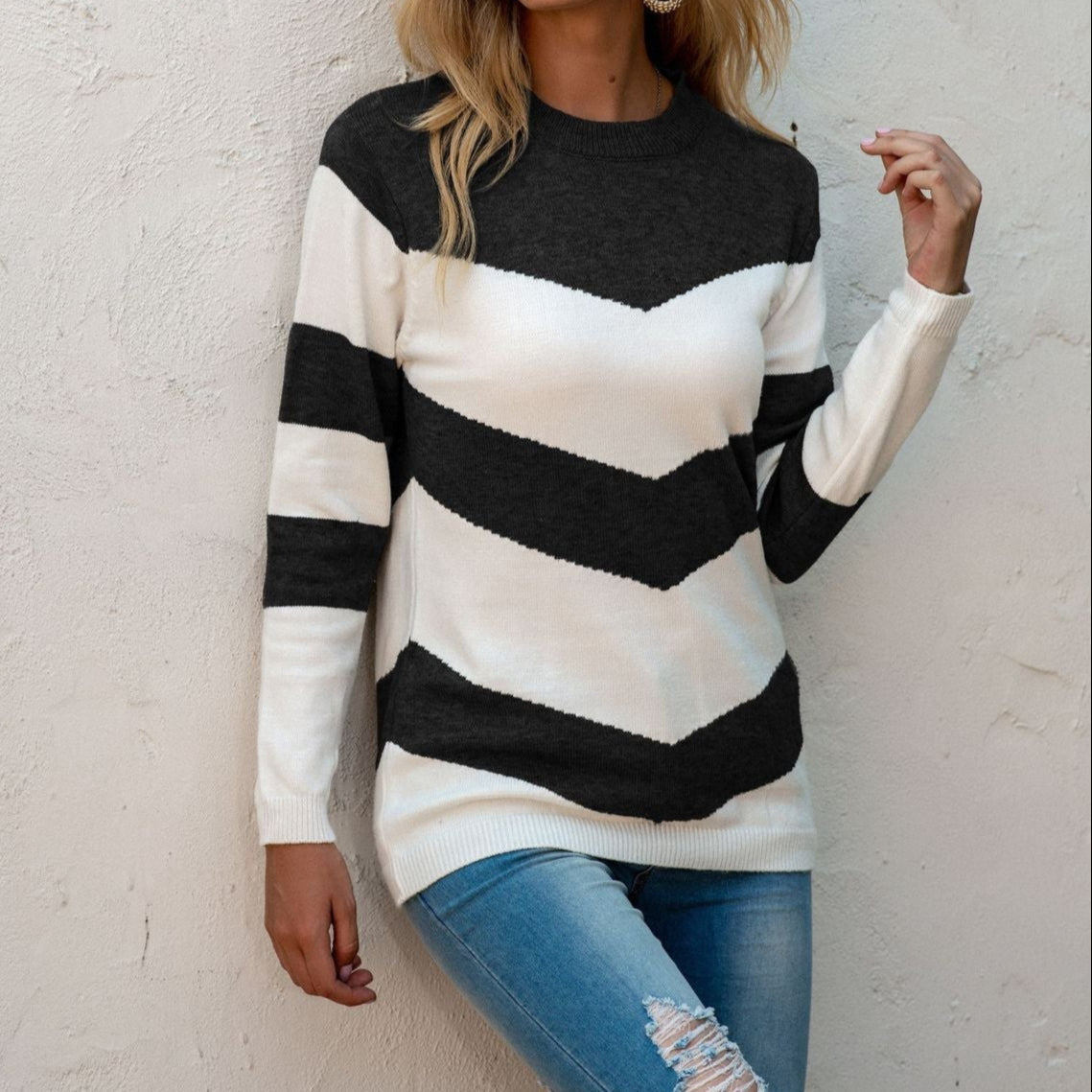 Rosgrove | Women - Chevron Pattern Jumper - Round Neck