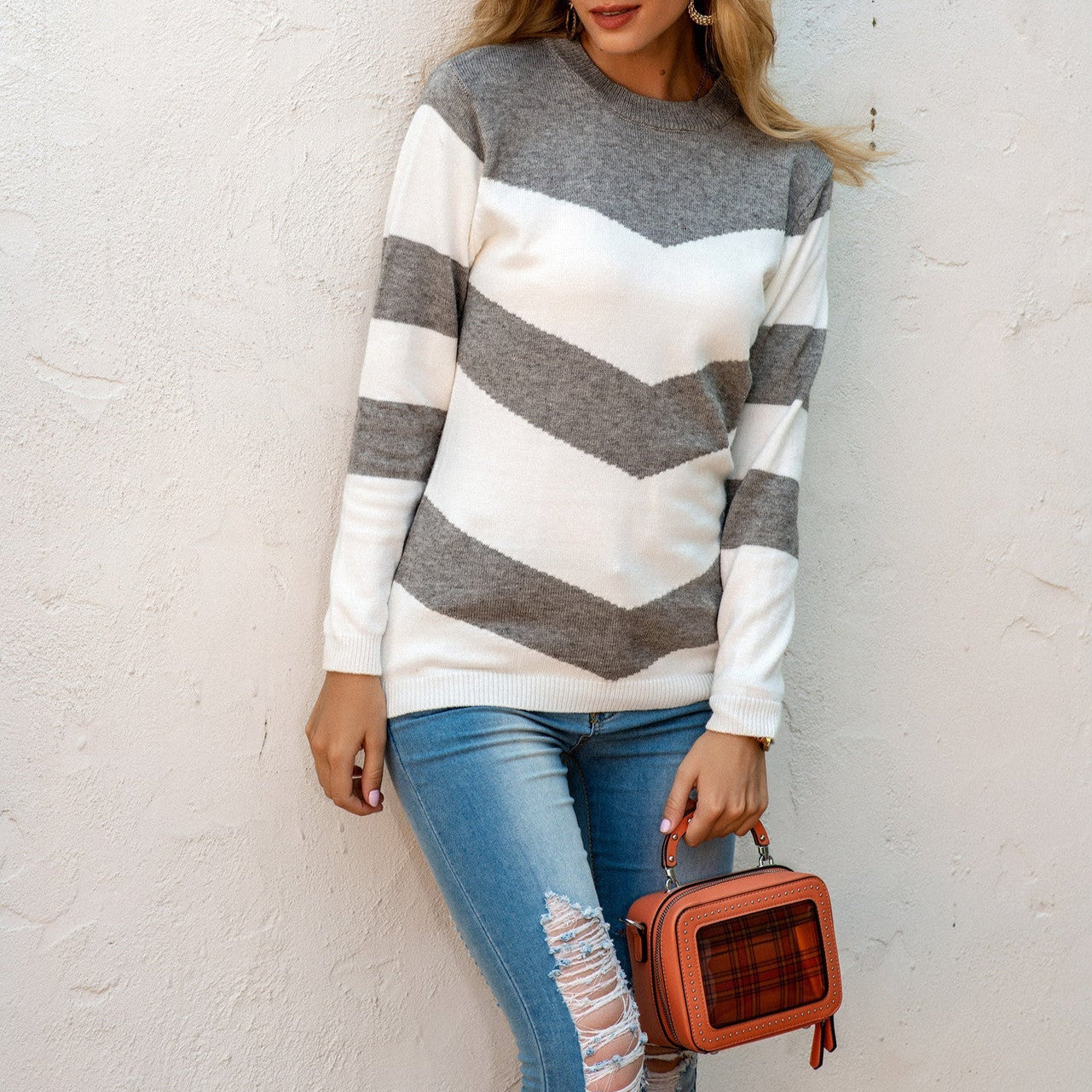 Rosgrove | Women - Chevron Pattern Jumper - Round Neck