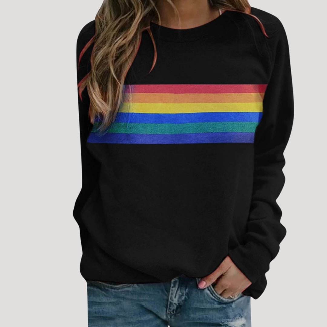 Rosgrove | Women - Crewneck Pullover - Rainbow Stripe Design