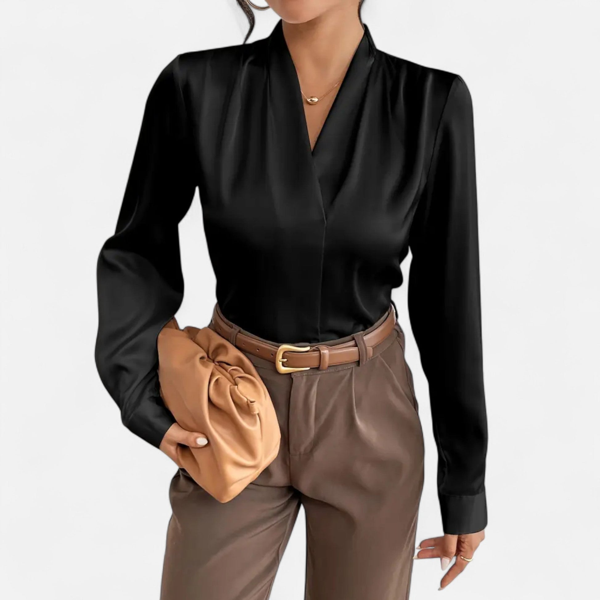 Rosgrove | Women - Elegant Satin Blouse with V-Neck