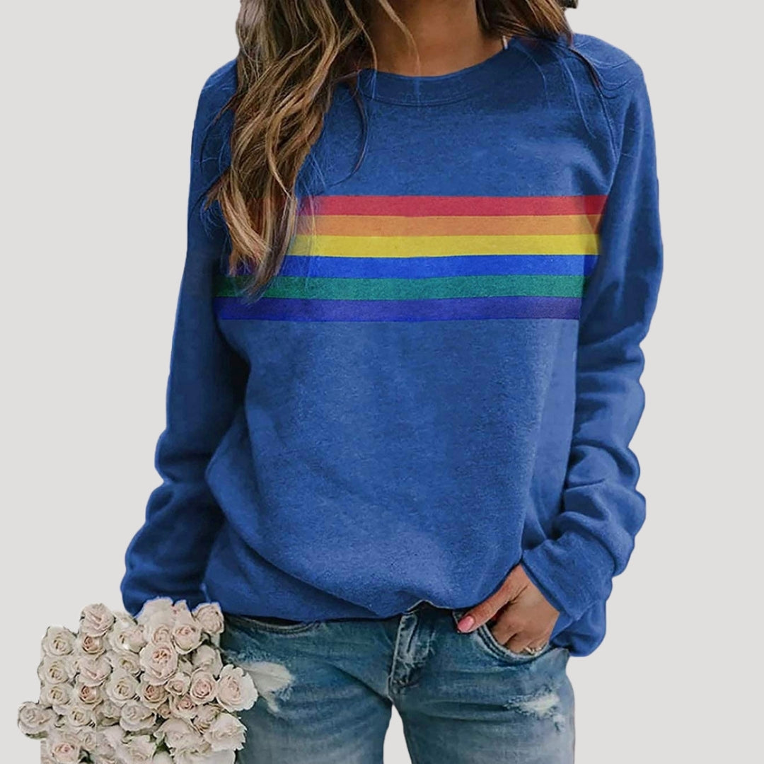 Rosgrove | Women - Crewneck Pullover - Rainbow Stripe Design