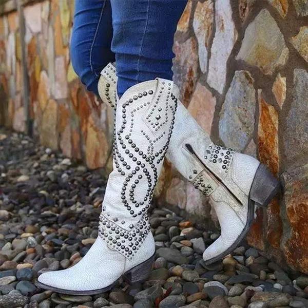 Rosgrove | Women - Knee-High Boots - Distressed Riveted