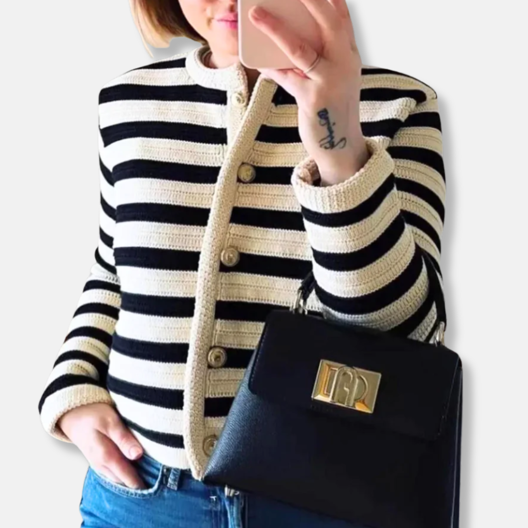 Rosgrove | Women - Classic Fit Striped Cardigan - Button Front Style