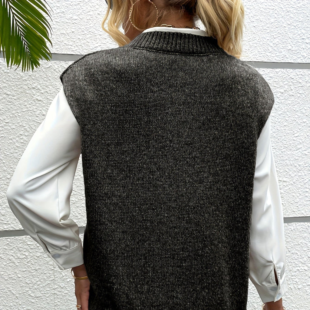 Rosgrove | Women - Ribbed V-Neck Jumper Vest - Relaxed Fit