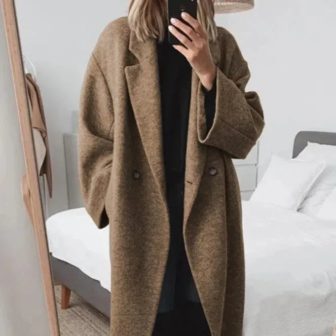 Rosgrove | Women - Notch Lapel Long Winter Coat - Single-Button Closure