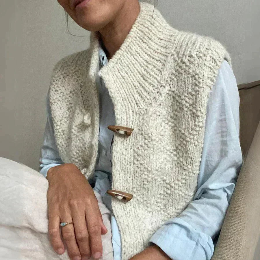 Rosgrove | Women - Beige Gilet - Stand Collar & Toggle Fastening