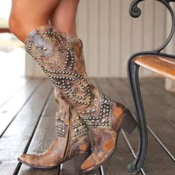 Rosgrove | Women - Knee-High Boots - Distressed Riveted