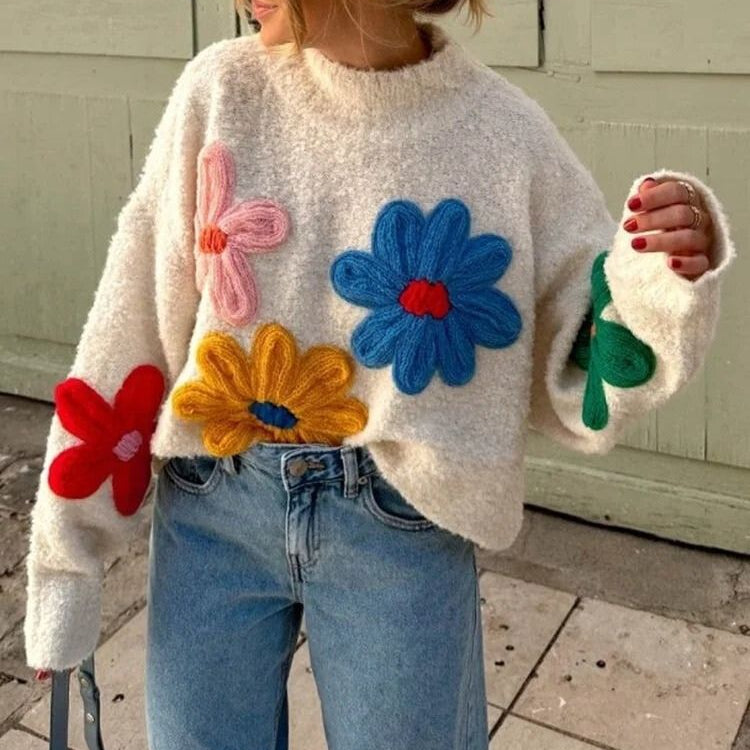 Rosgrove | Women - Oversized Chunky Floral Jumper - Knitted Style