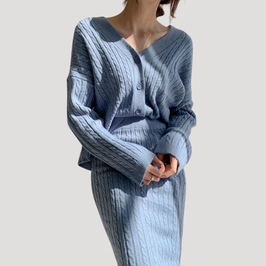 Rosgrove | Women - Knitted Co-ord Set - Midi Skirt & Cardigan