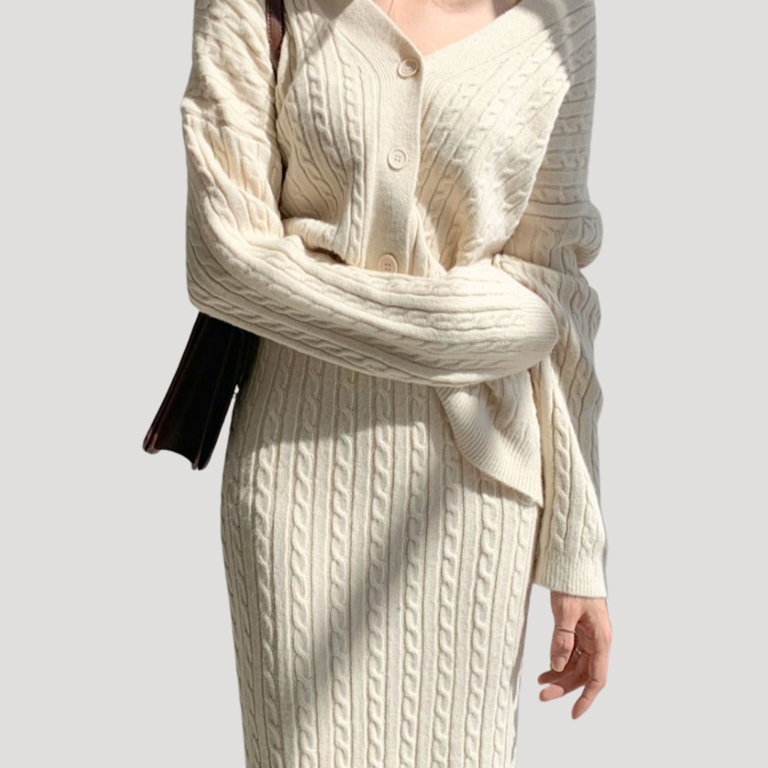 Rosgrove | Women - Knitted Co-ord Set - Midi Skirt & Cardigan