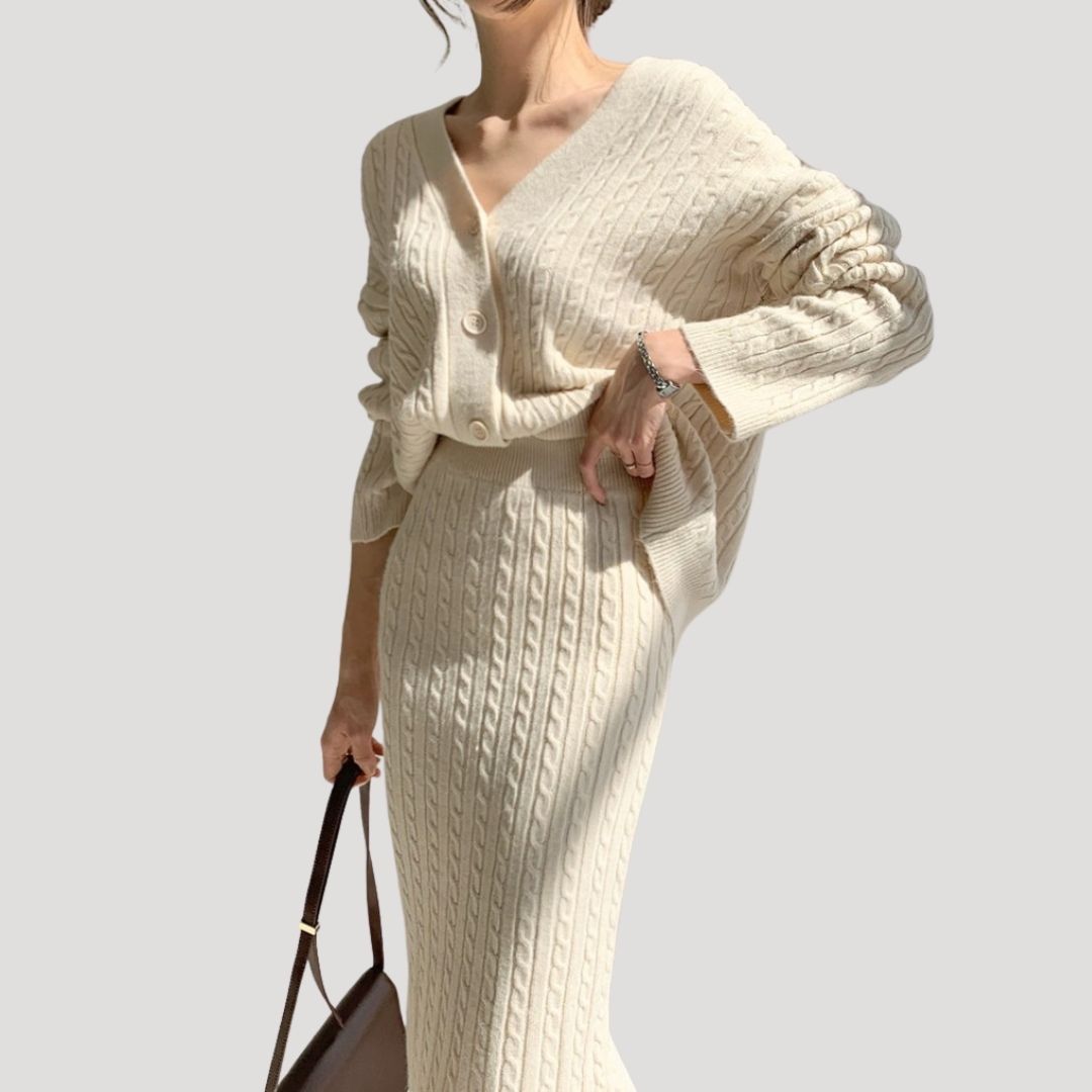 Rosgrove | Women - Knitted Co-ord Set - Midi Skirt & Cardigan