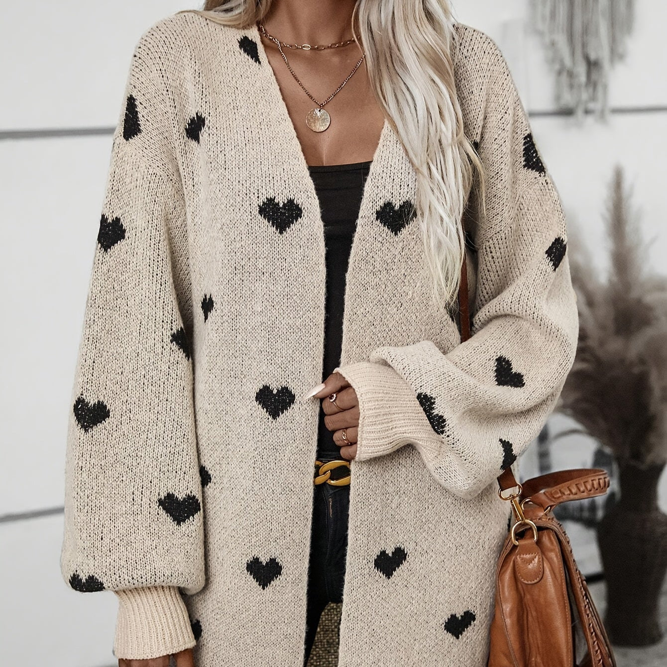 Rosgrove | Women - Heart Pattern Cardigan - Long Sleeve