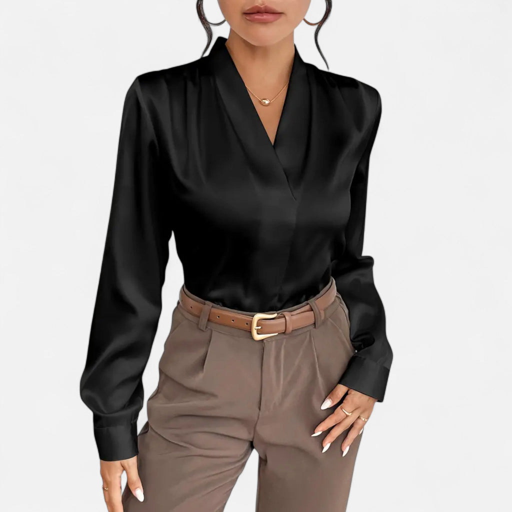 Rosgrove | Women - Elegant Satin Blouse with V-Neck