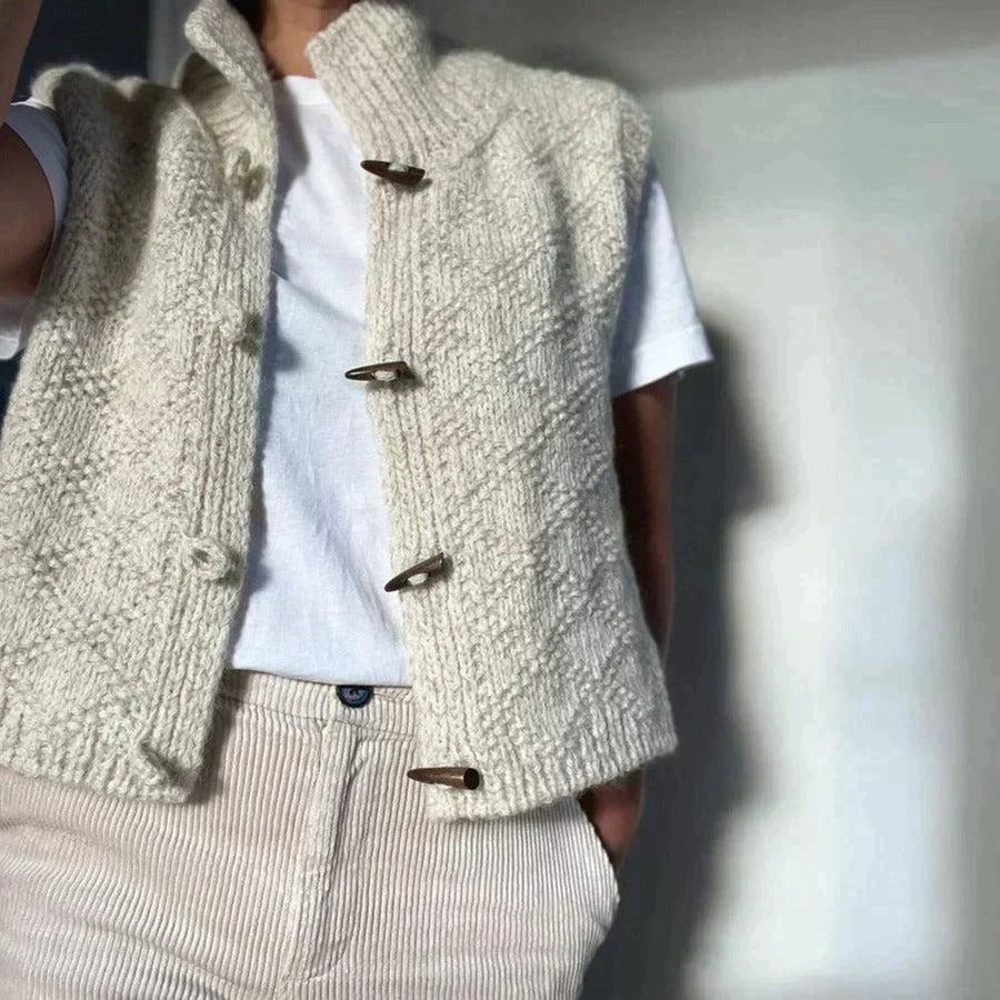 Rosgrove | Women - Beige Gilet - Stand Collar & Toggle Fastening