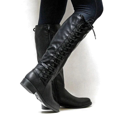 Rosgrove | Women - Knee-High Lace-Up Boots - Flat Design