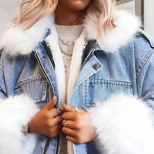 Rosgrove | Women – Denim Jacket – Faux Fur Trim