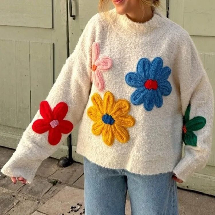 Rosgrove | Women - Oversized Chunky Floral Jumper - Knitted Style