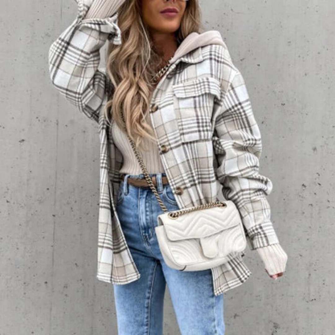 Rosgrove | Women - Checkered Hooded Jacket - Casual Autumn Wear