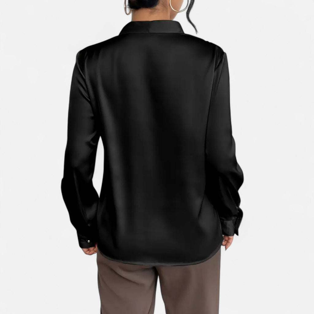 Rosgrove | Women - Elegant Satin Blouse with V-Neck