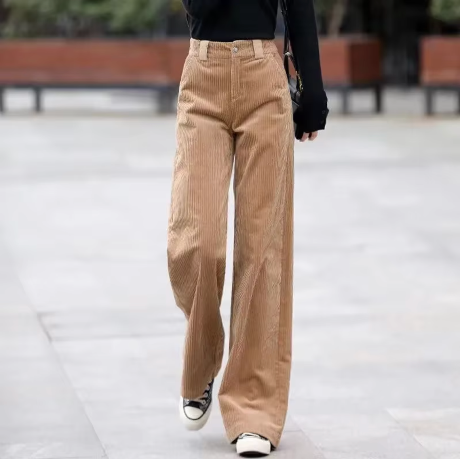 Rosgrove | Women - High Waisted Khaki Corduroy Trousers