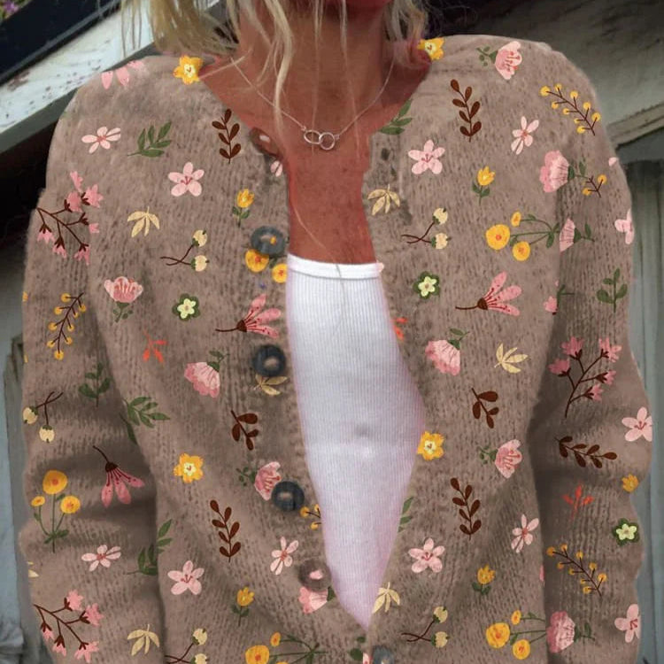 Rosgrove | Women - Floral Knit Cardigan - Crew Neck
