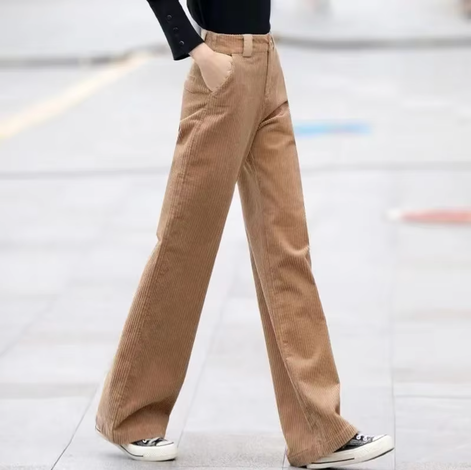 Rosgrove | Women - High Waisted Khaki Corduroy Trousers