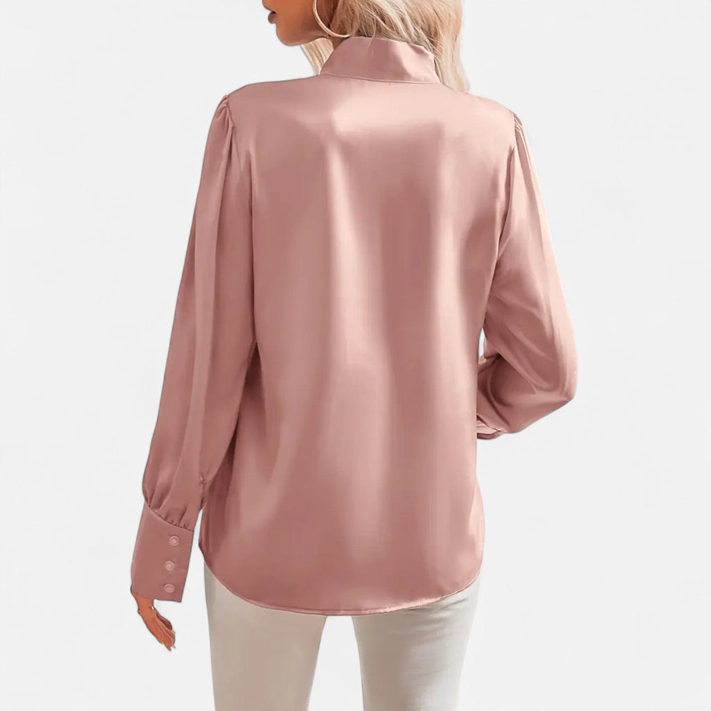Rosgrove | Women - Satin Blouse with Bow Tie Neck Style