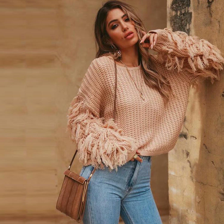 Rosgrove | Women - Cosy Knitted Jumper - Fringed Sleeves