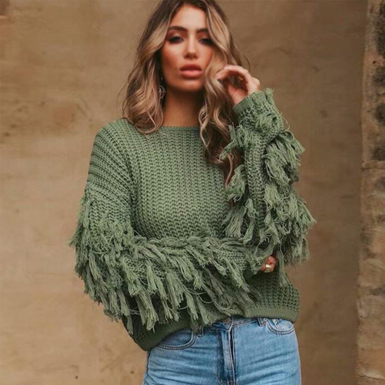 Rosgrove | Women - Cosy Knitted Jumper - Fringed Sleeves