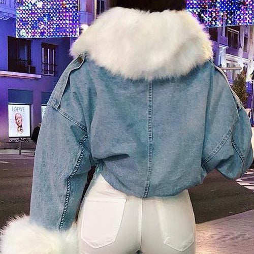 Rosgrove | Women – Denim Jacket – Faux Fur Trim
