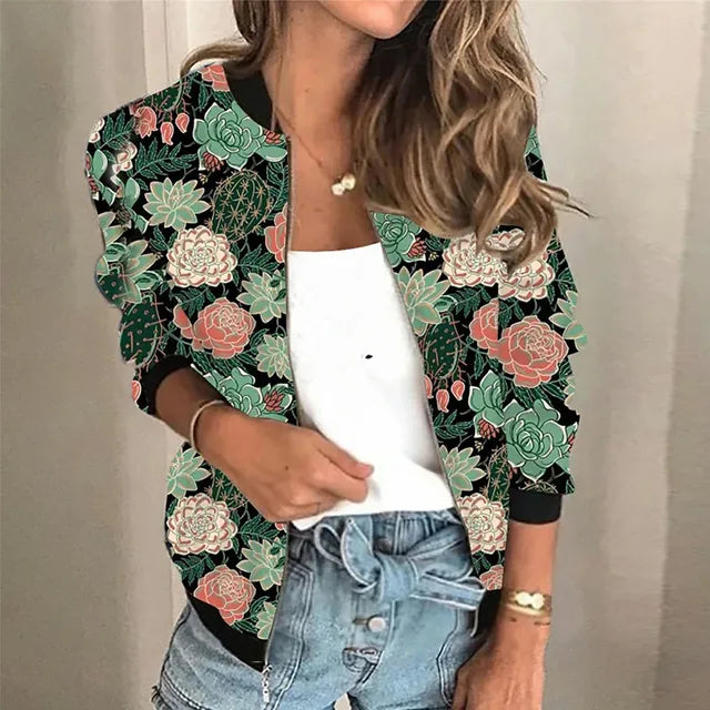 Rosgrove | Women - Bomber Jacket - Floral Cactus Print