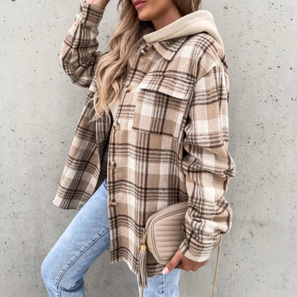 Rosgrove | Women - Checkered Hooded Jacket - Casual Autumn Wear