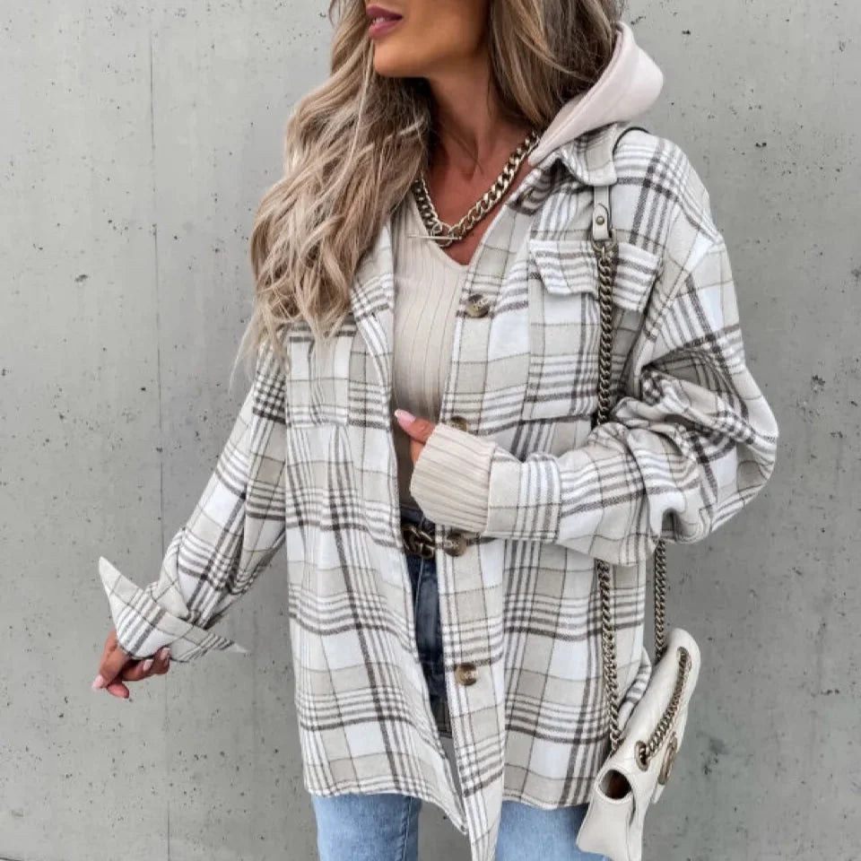 Rosgrove | Women - Checkered Hooded Jacket - Casual Autumn Wear