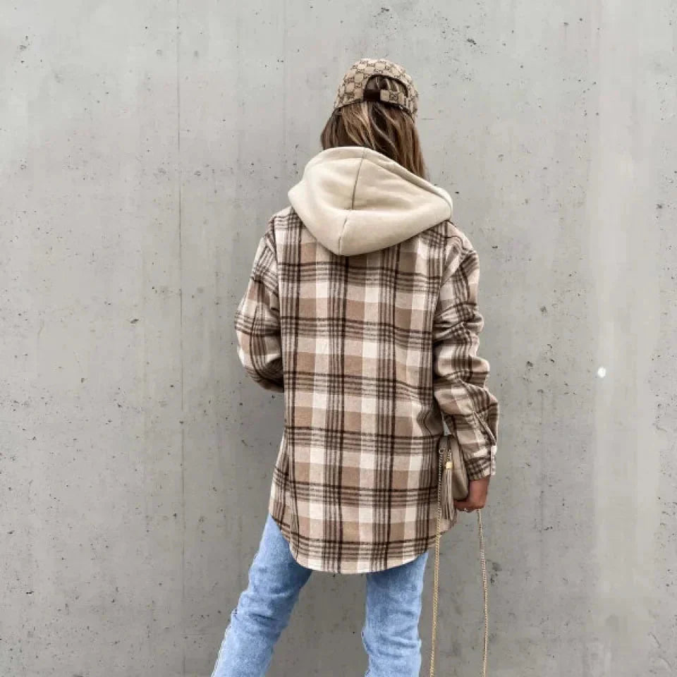 Rosgrove | Women - Checkered Hooded Jacket - Casual Autumn Wear