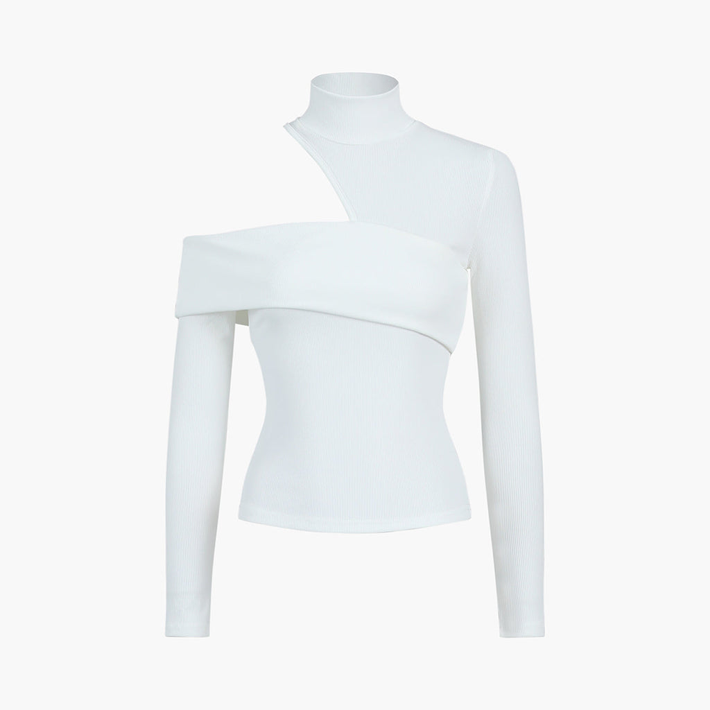 Rosgrove | Women - Long Sleeve Knit Top - Oblique Cutout Rib