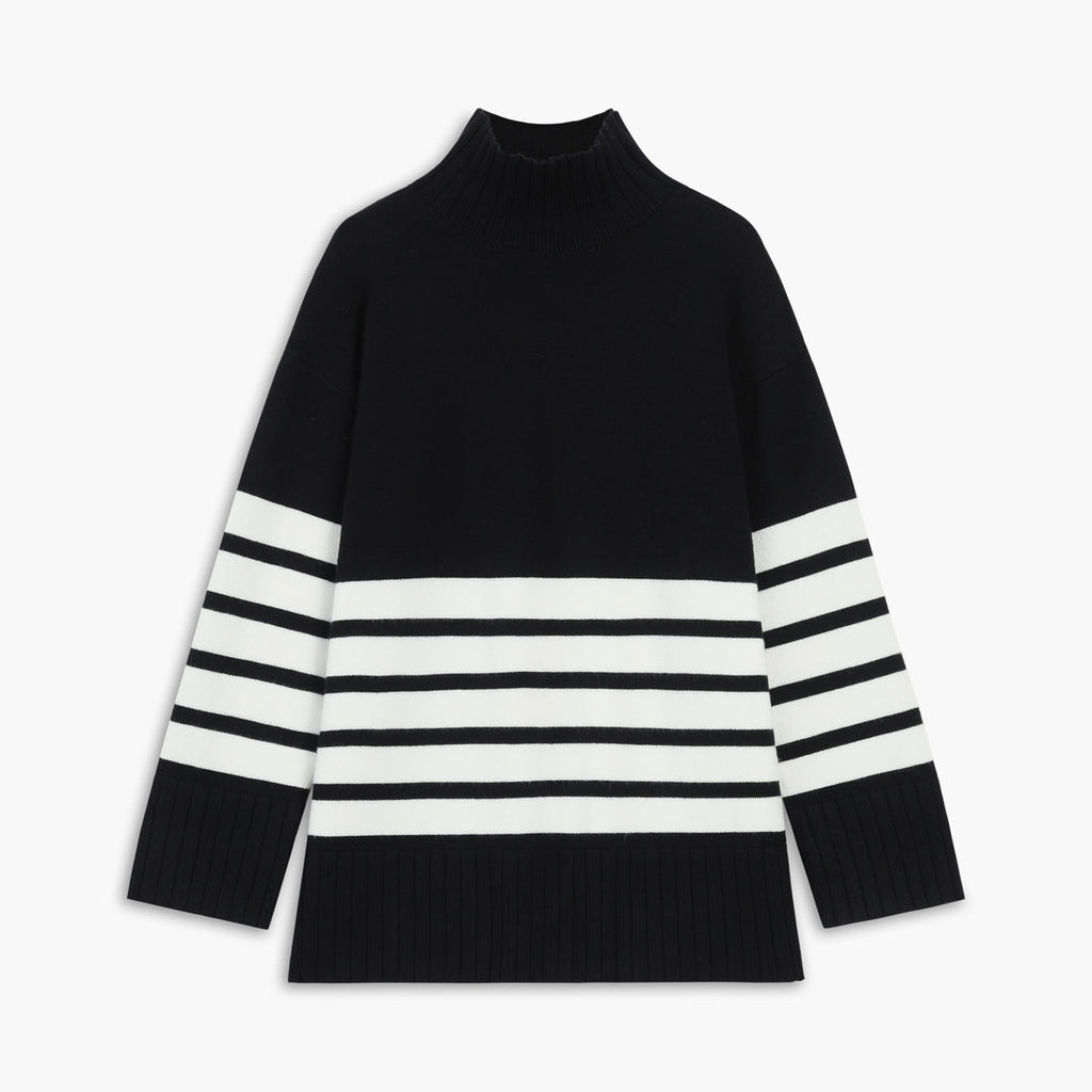 Rosgrove | Women - Mock Neck Stripe Jumper - Cosy Style