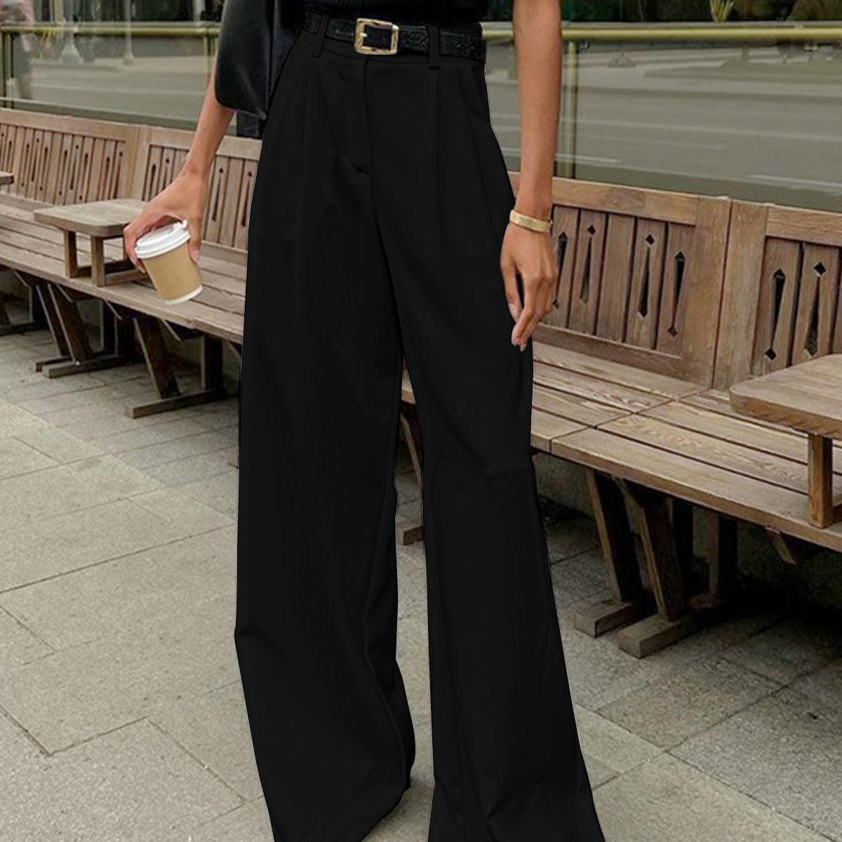 Rosgrove | Women - Wide Leg Trousers - Smooth Woven Fabric